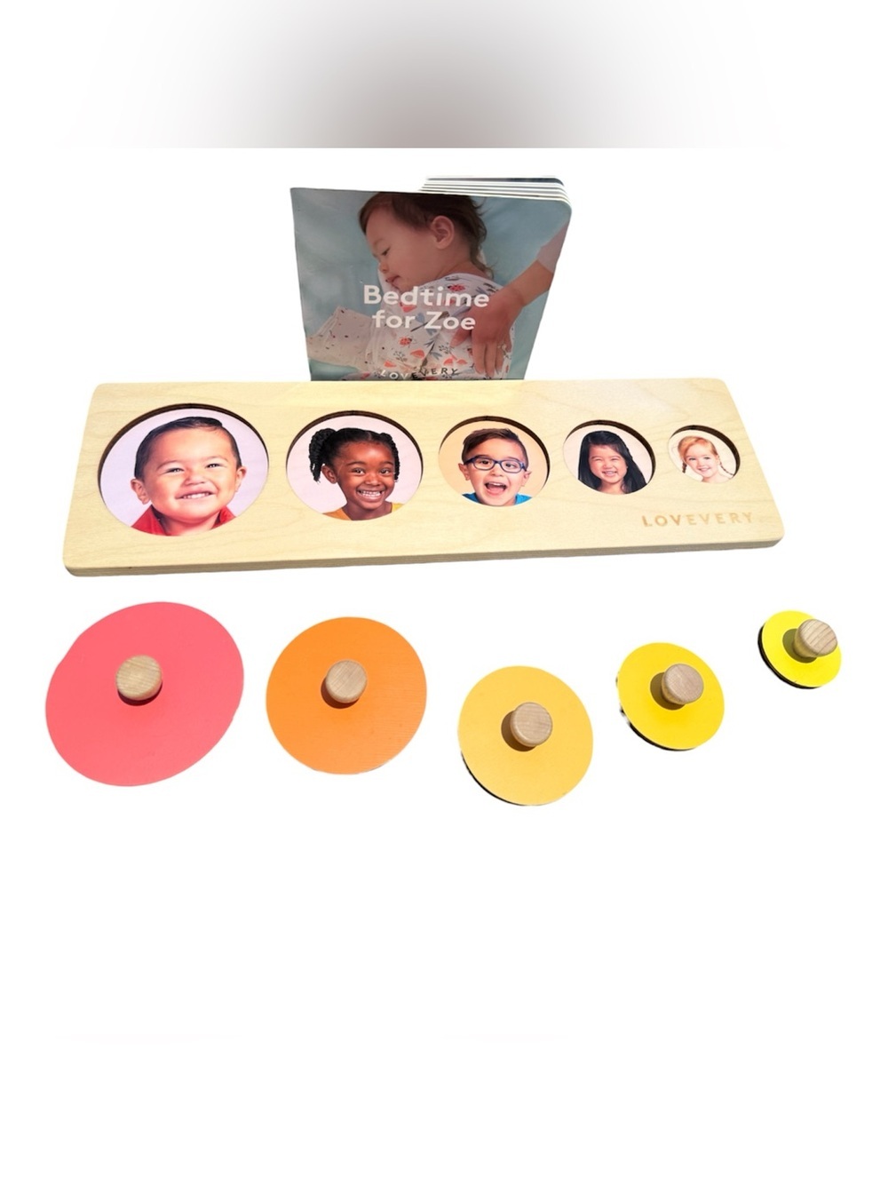 Lovevery Circle of friends puzzle and Bedtime for Zoe book